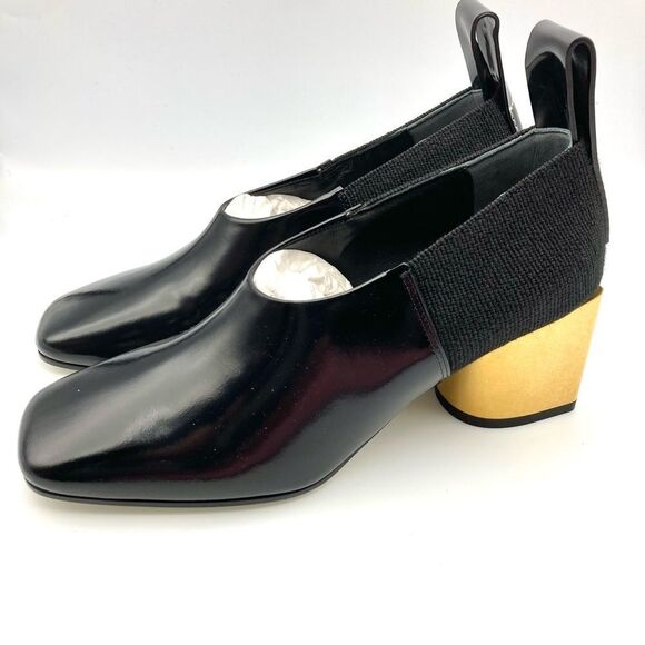 Proenza Schouler Leather Pump Chunky Gold Tone Square Heel Size 37 US 7 - Picture 3 of 8